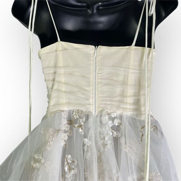 OHVIVI Off-White Applique See Through Tulle Prom Formal Dress Cherry Blossom - Picture 11 of 16